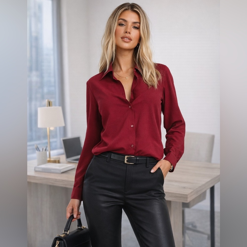 Deep Red Button-Down Shirt